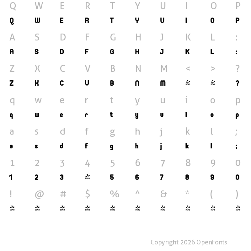 Character Map of FONTSPRING DEMO - Orev Black Regular