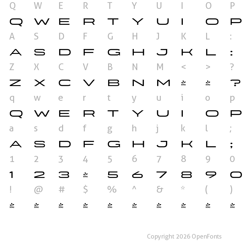 Character Map of FONTSPRING DEMO - Organetto Exp Regular