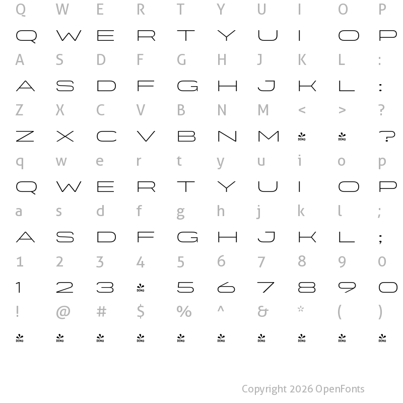 Character Map of FONTSPRING DEMO - Organetto Exp UltraLight Regular