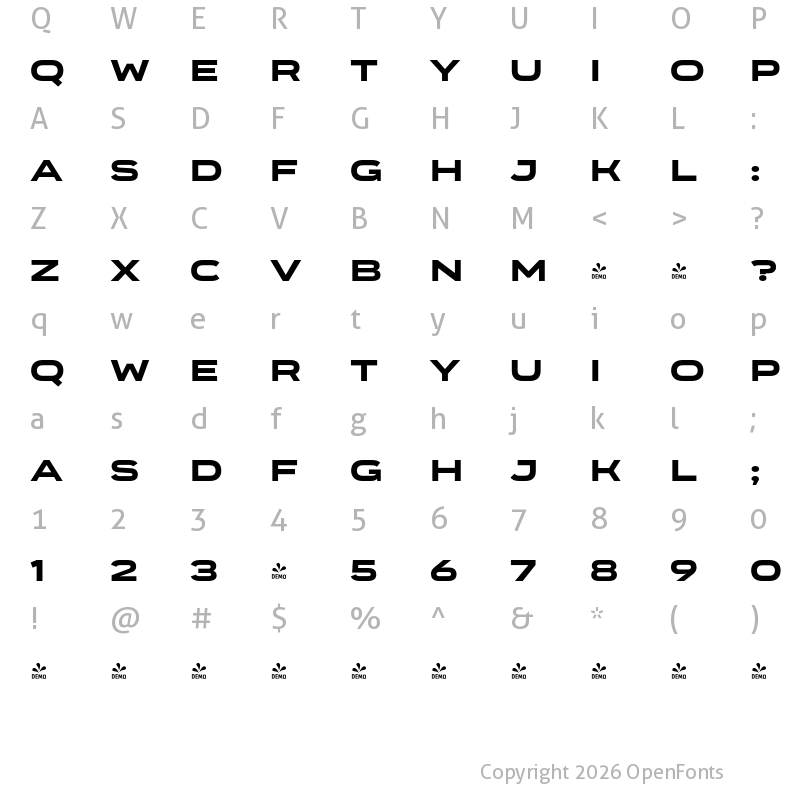 Character Map of FONTSPRING DEMO - Organetto Ext UltraBold Regular