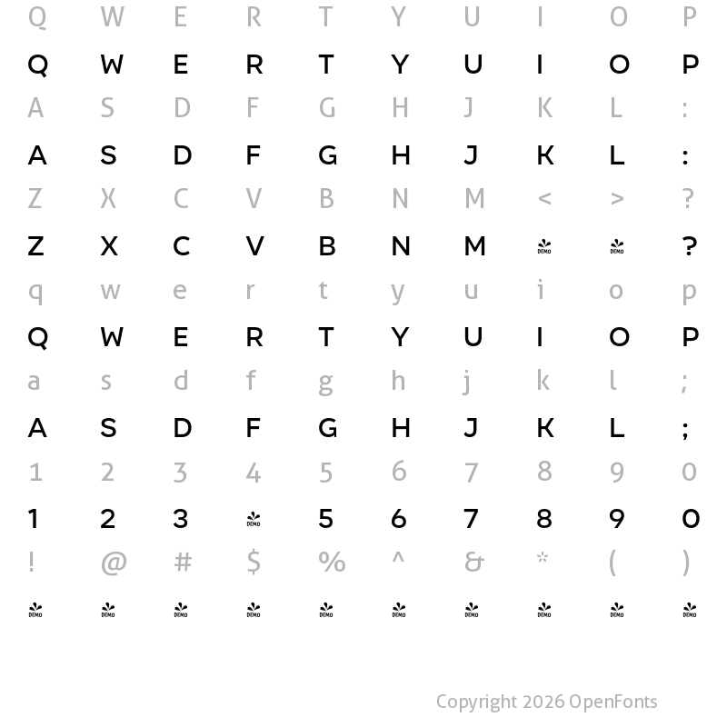 Character Map of FONTSPRING DEMO - Organetto Regular