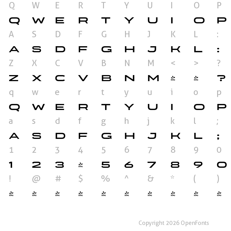 Character Map of FONTSPRING DEMO - Organetto SemiExp Bold Regular