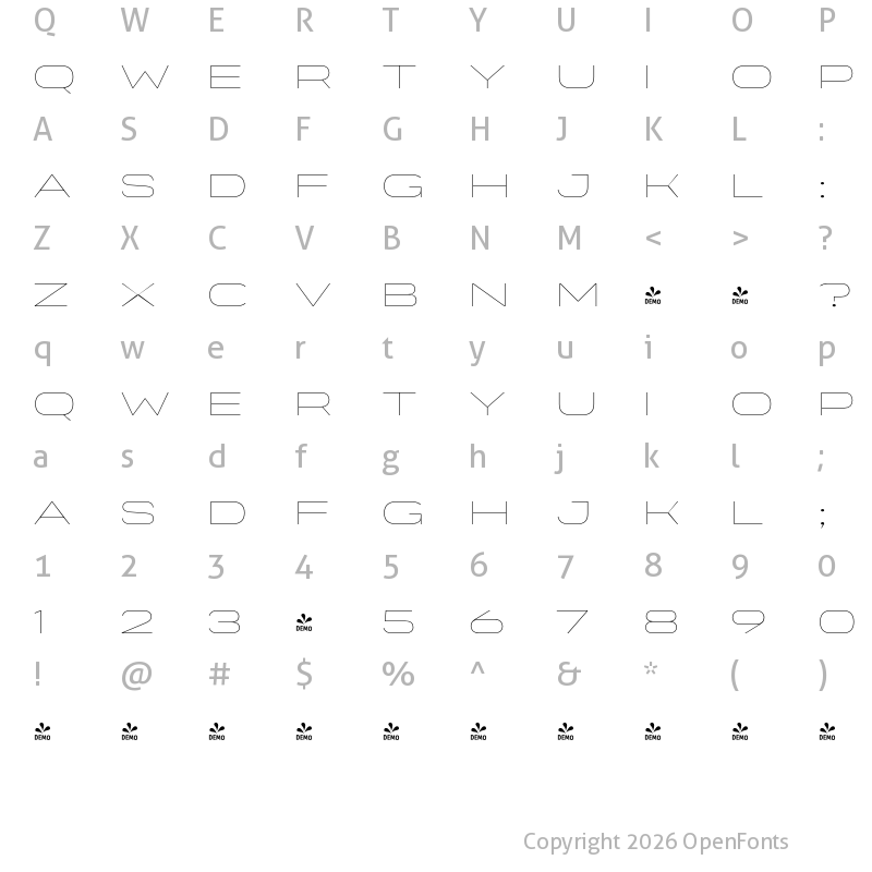Character Map of FONTSPRING DEMO - Organetto SemiExp Hair Regular