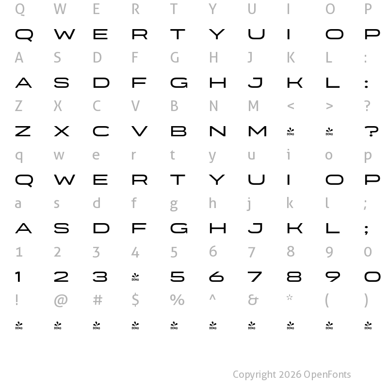 Character Map of FONTSPRING DEMO - Organetto SemiExp Regular