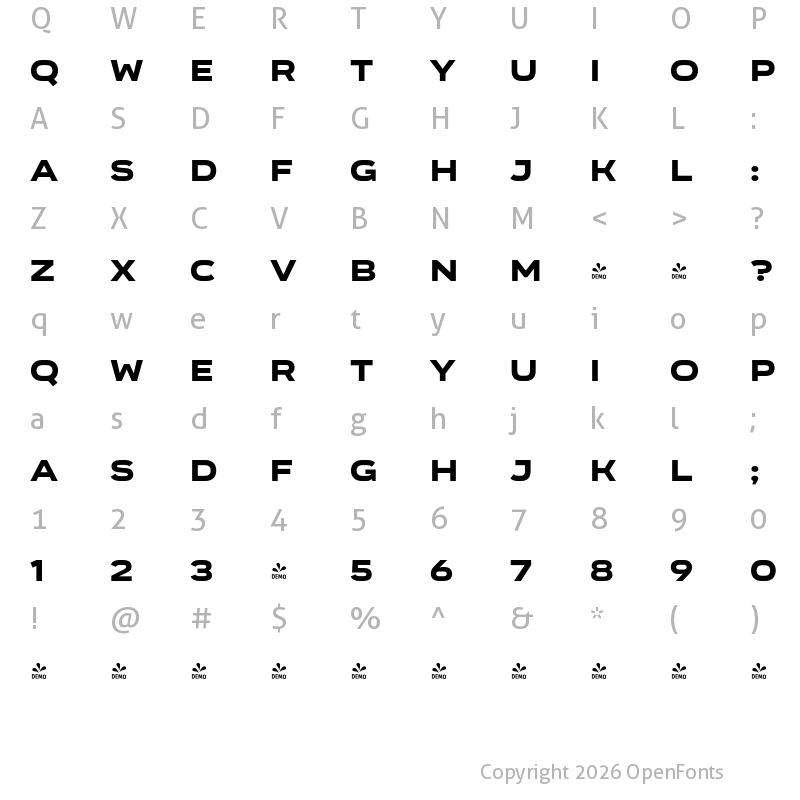 Character Map of FONTSPRING DEMO - Organetto SemiExt UltraBold Regular