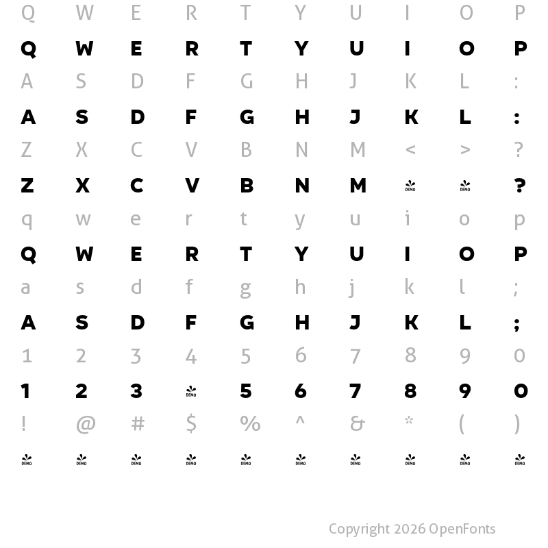 Character Map of FONTSPRING DEMO - Organetto UltraBold Regular