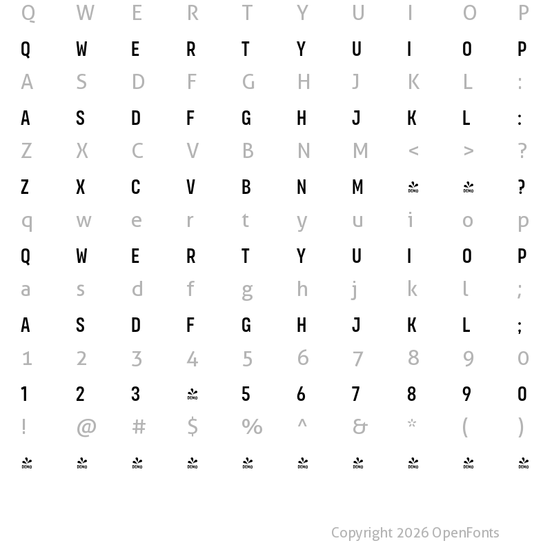 Character Map of FONTSPRING DEMO - Organetto UltraCnd Regular