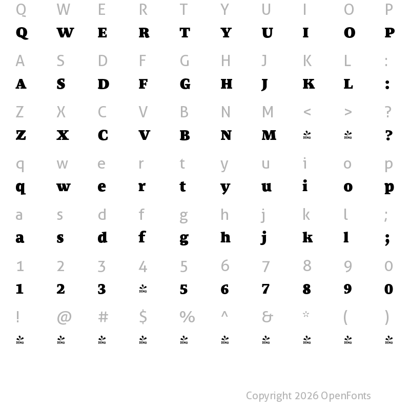 Character Map of FONTSPRING DEMO - Organon Serif UltraBlack Regular