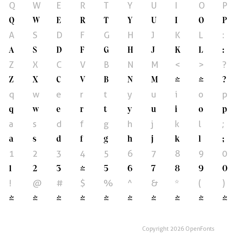 Character Map of FONTSPRING DEMO - Osbourne Pro Bold Regular
