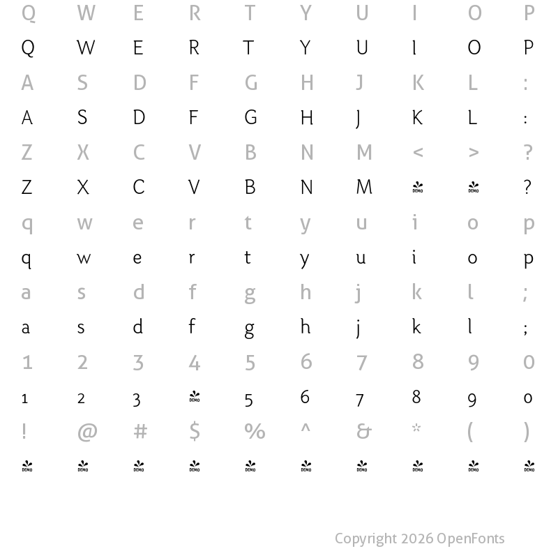 Character Map of FONTSPRING DEMO - Otari-Light Regular