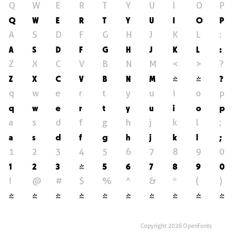 Character Map of FONTSPRING DEMO - Otterco ExtraBold Regular