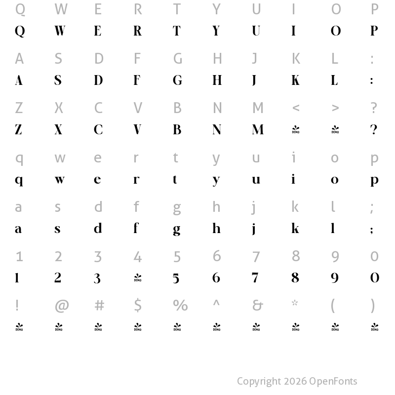 Character Map of FONTSPRING DEMO - ov cotin ExtBd Regular