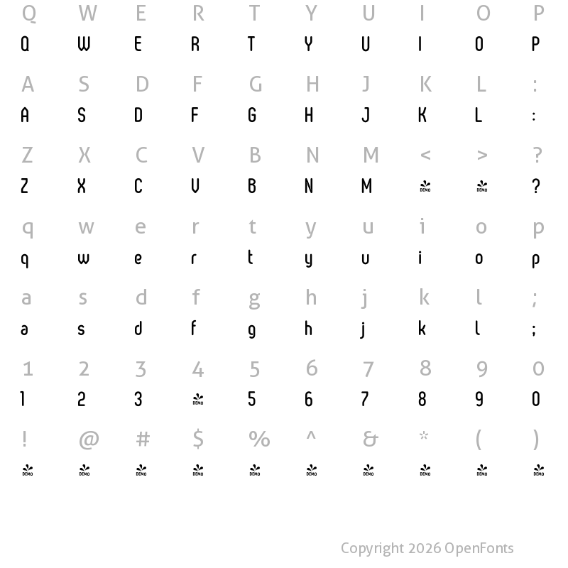Character Map of FONTSPRING DEMO - Oval Medium Regular