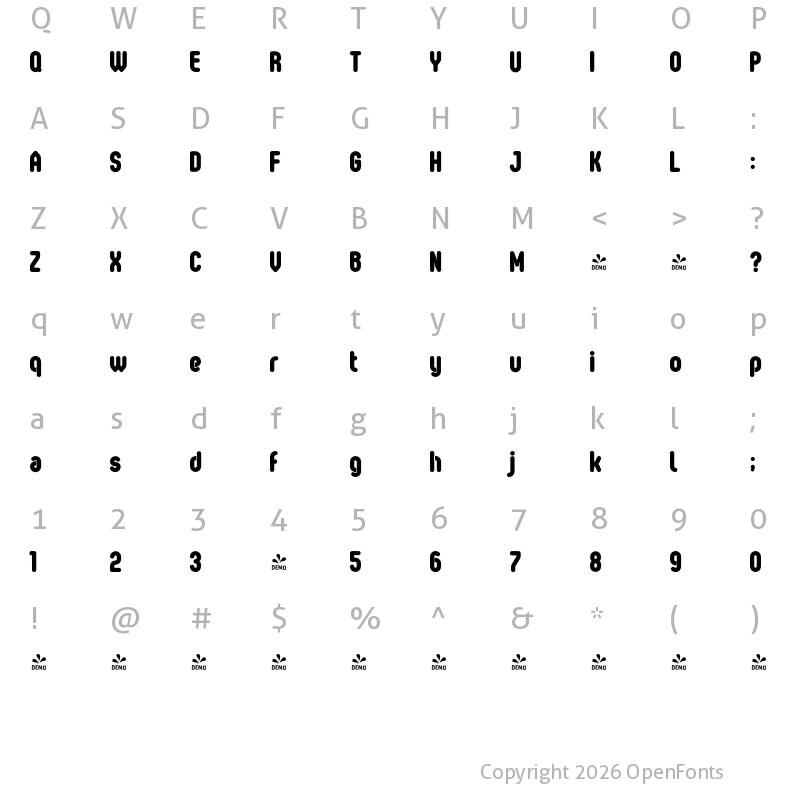 Character Map of FONTSPRING DEMO - Oval Single Regular