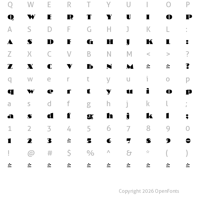 Character Map of FONTSPRING DEMO - Overbold Regular