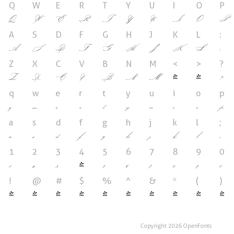 Character Map of FONTSPRING DEMO - P22 Allyson Regular