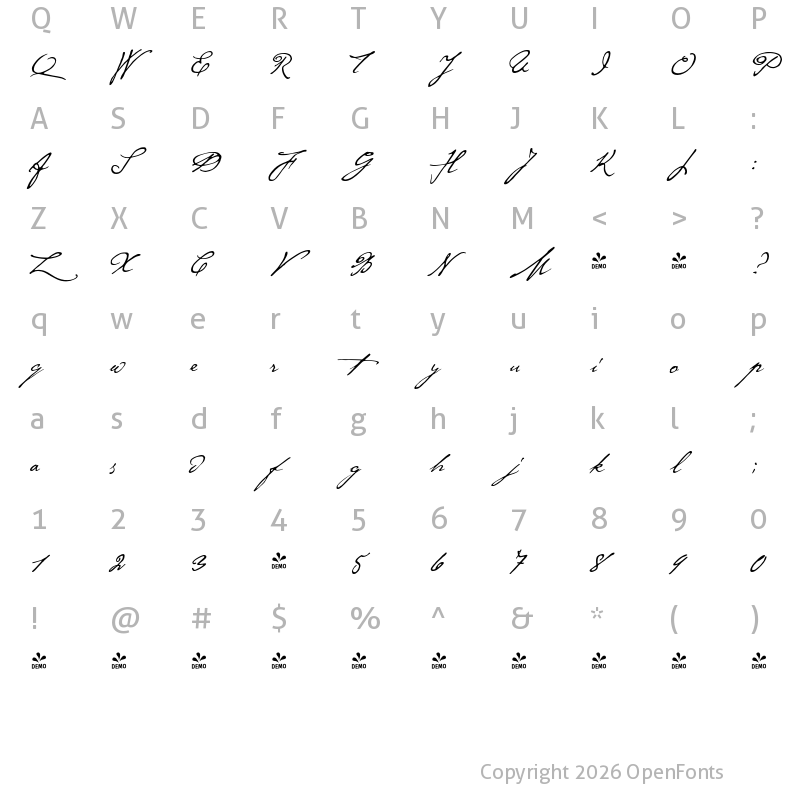 Character Map of FONTSPRING DEMO - P22 Cezanne Alt One Regular
