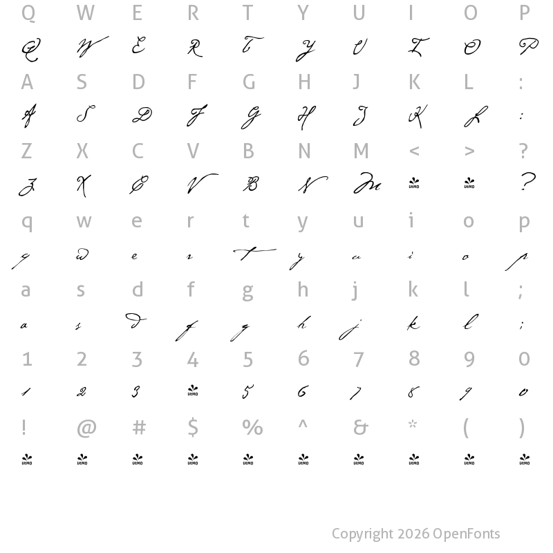 Character Map of FONTSPRING DEMO - P22 Cezanne Regular
