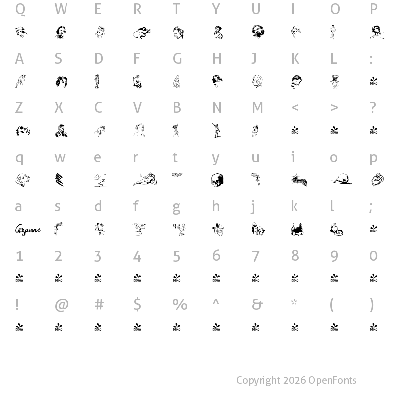 Character Map of FONTSPRING DEMO - P22 Cezanne Sketches Regular