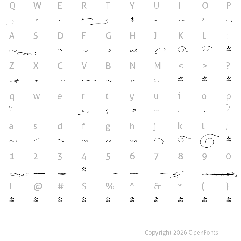 Character Map of FONTSPRING DEMO - P22 Cezanne Swashes Regular