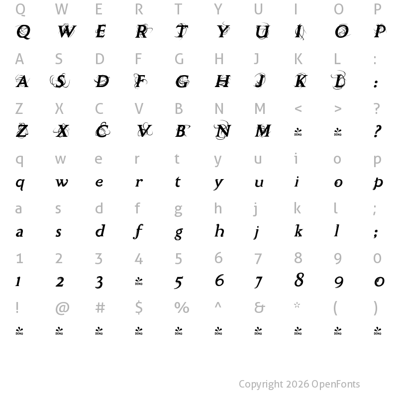 Character Map of FONTSPRING DEMO - P22 Curwen Maxima Regular