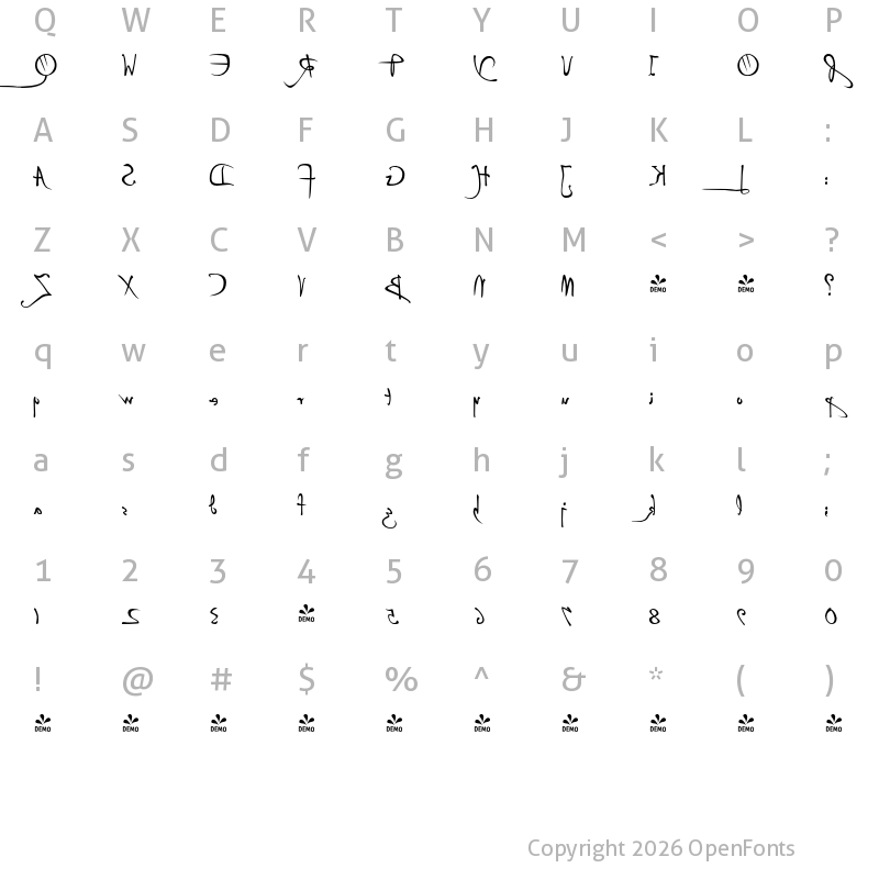 Character Map of FONTSPRING DEMO - P22 Da Vinci Backwards Regular