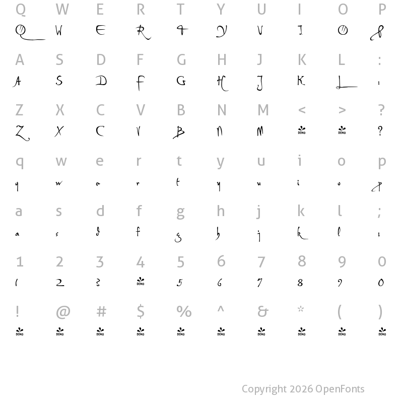 Character Map of FONTSPRING DEMO - P22 Da Vinci Forward Regular