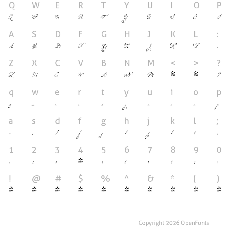 Character Map of FONTSPRING DEMO - P22 Dearest Alternates Regular