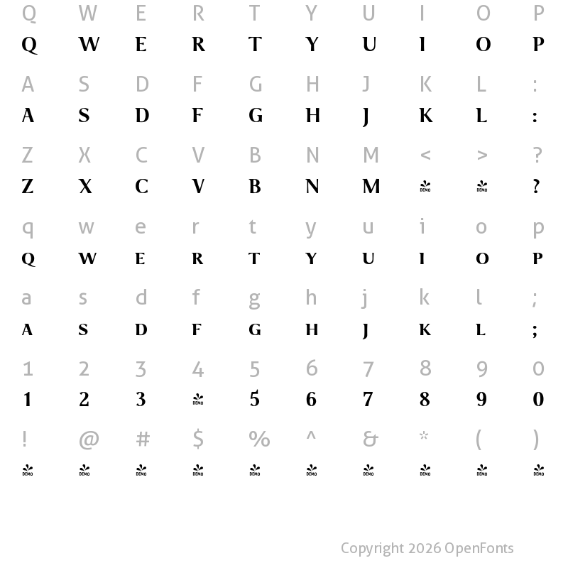 Character Map of FONTSPRING DEMO - P22 Foxtrot Sans SC Bold