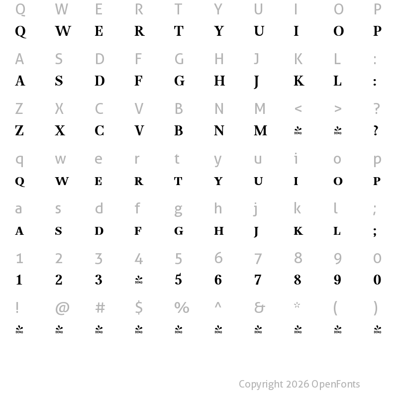 Character Map of FONTSPRING DEMO - P22 Foxtrot SC Bold