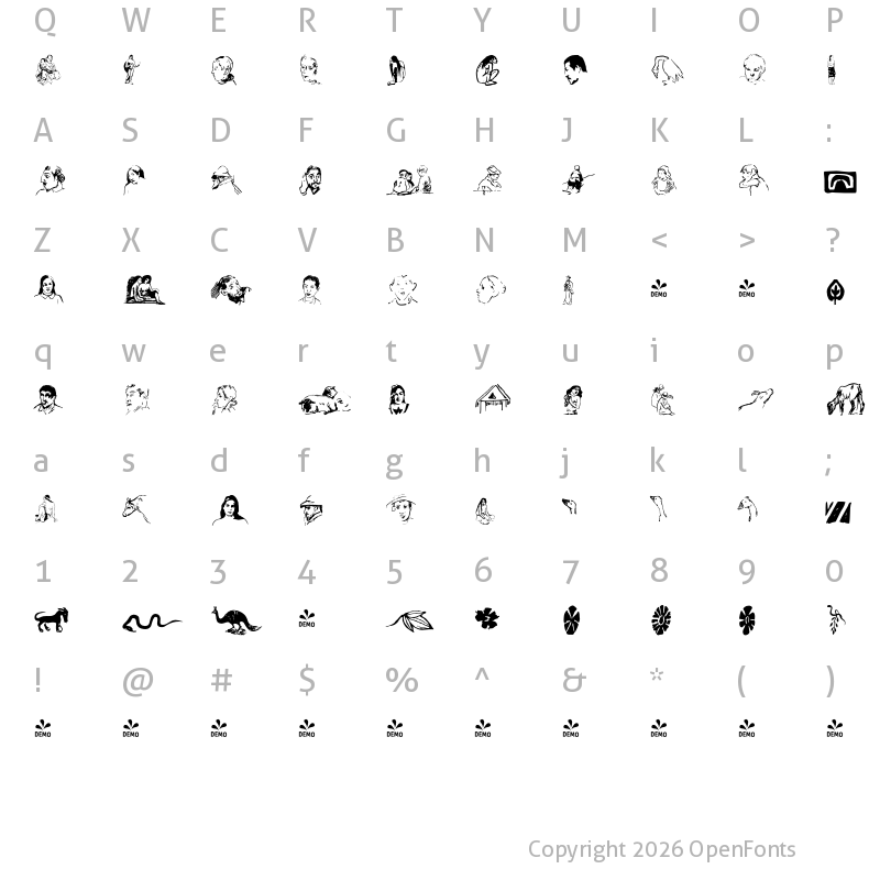 Character Map of FONTSPRING DEMO - P22 Gauguin Extras Regular