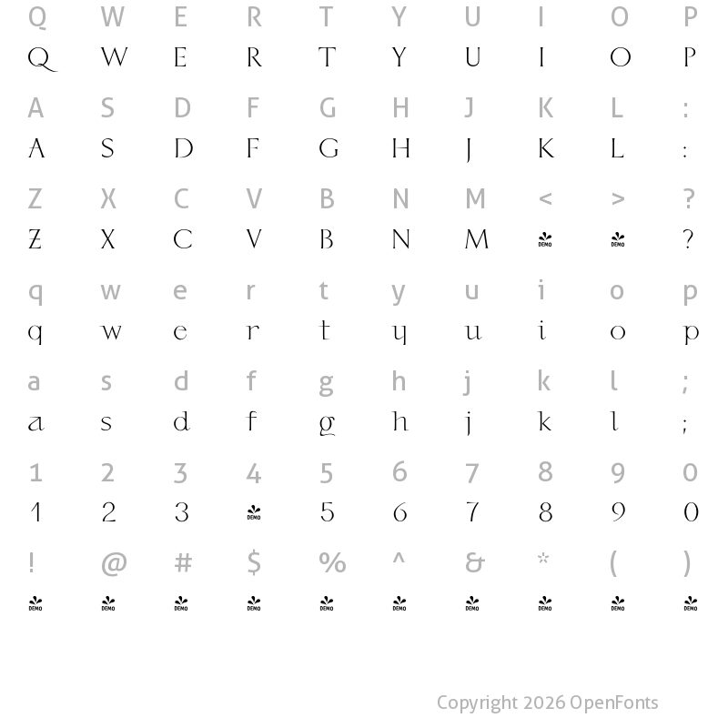 Character Map of FONTSPRING DEMO - P22 Kirkwall Regular
