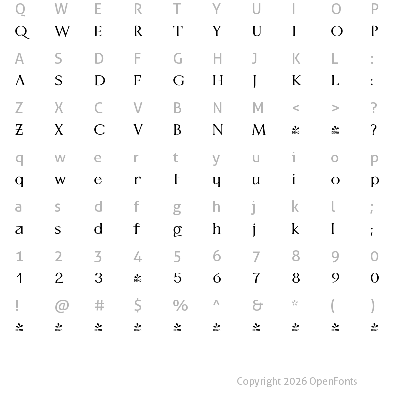 Character Map of FONTSPRING DEMO - P22 Kirkwall Trim Bold