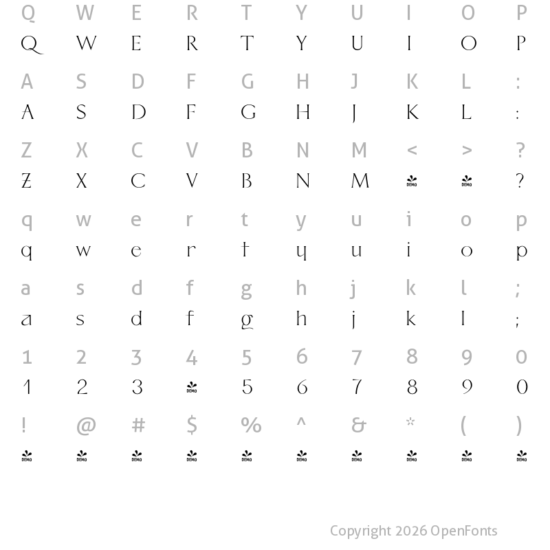 Character Map of FONTSPRING DEMO - P22 Kirkwall Trim Regular