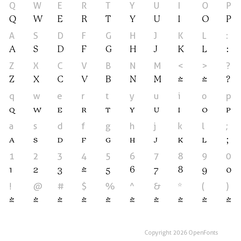 Character Map of FONTSPRING DEMO - P22 Mackinac Book SC Regular