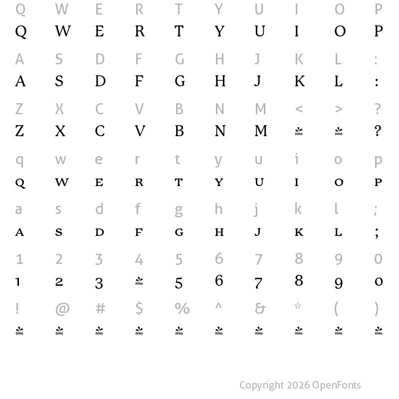 Character Map of FONTSPRING DEMO - P22 Mackinac Medium SC Regular
