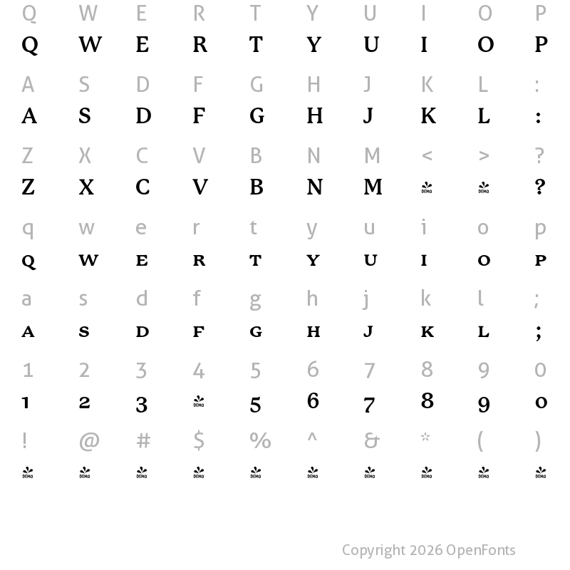 Character Map of FONTSPRING DEMO - P22 Mackinac SC Bold