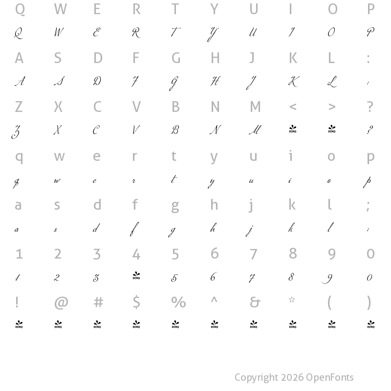 Character Map of FONTSPRING DEMO - P22 Marcel Script Pro Regular