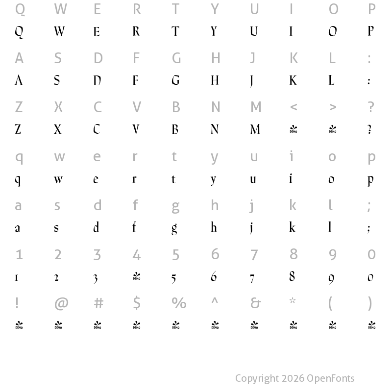 Character Map of FONTSPRING DEMO - P22 Preissig Calligraphic Regular
