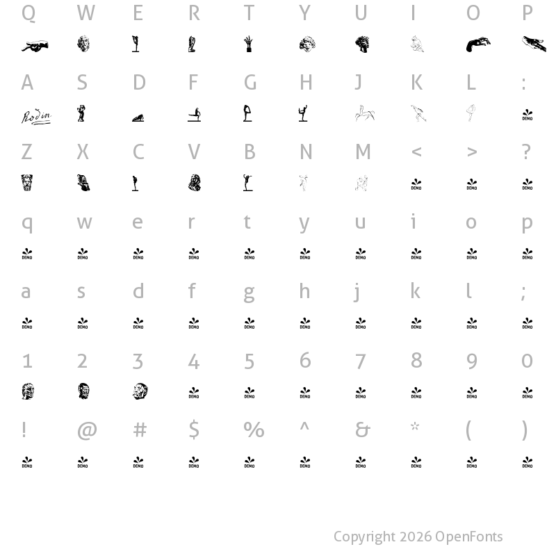Character Map of FONTSPRING DEMO - P22 Rodin Extras Regular