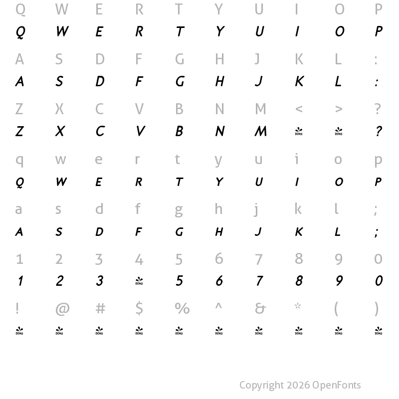 Character Map of FONTSPRING DEMO - P22 Speyside Small Caps Bold Italic
