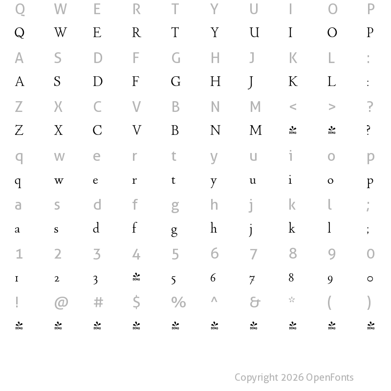 Character Map of FONTSPRING DEMO - P22 Stickley Pro Display Regular