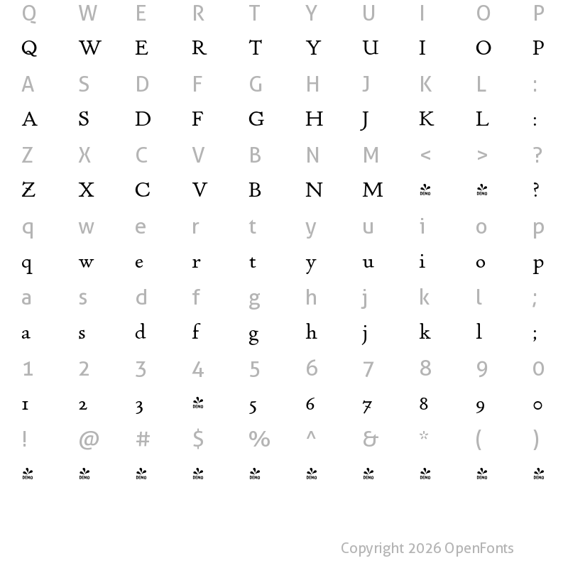 Character Map of FONTSPRING DEMO - P22 Stickley Pro Text Regular