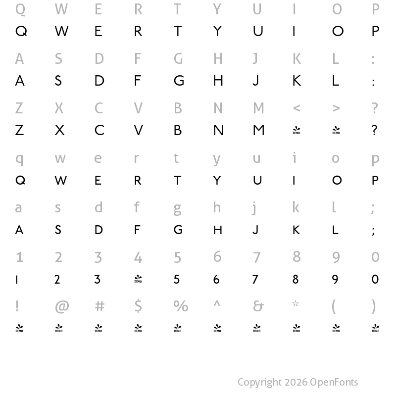 Character Map of FONTSPRING DEMO - P22 Underground Book SC Regular