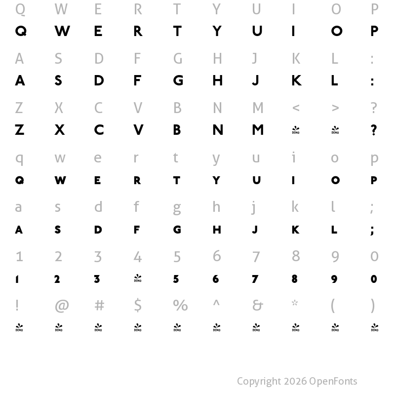 Character Map of FONTSPRING DEMO - P22 Underground GR Heavy PC Regular