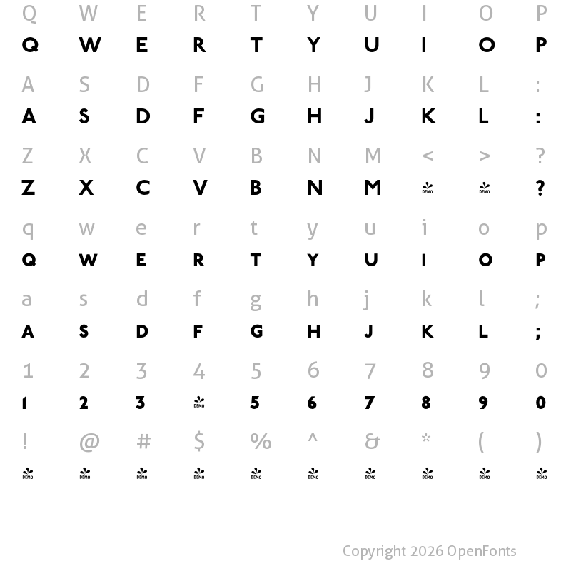 Character Map of FONTSPRING DEMO - P22 Underground GR Heavy SC Regular