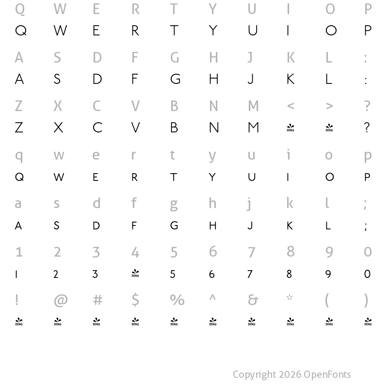 Character Map of FONTSPRING DEMO - P22 Underground GR Light PC Regular