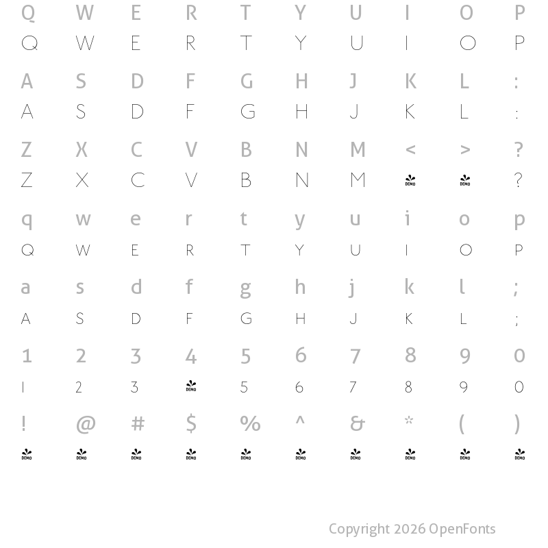 Character Map of FONTSPRING DEMO - P22 Underground GR Thin PCp Regular