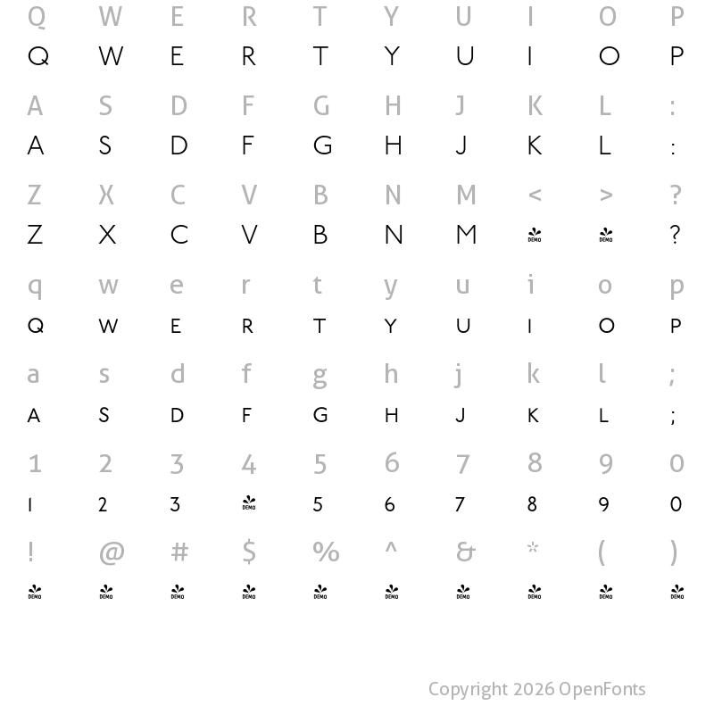 Character Map of FONTSPRING DEMO - P22 Underground Light PCp Regular