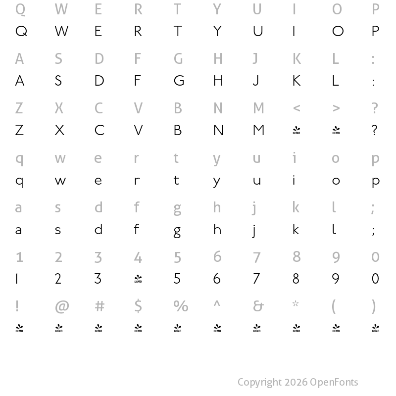 Character Map of FONTSPRING DEMO - P22 Underground Light Regular